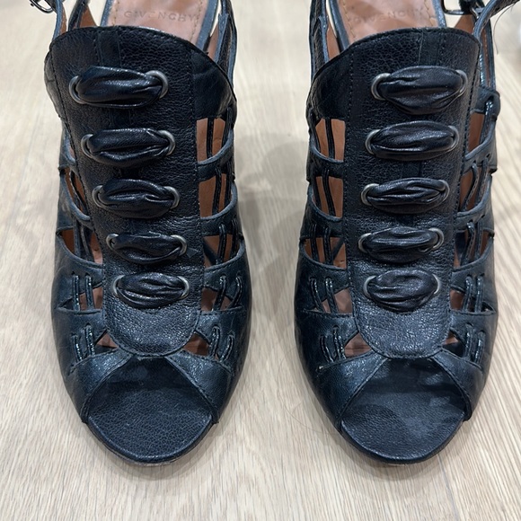 Givenchy black leather lace up peep toe slingback heel bootie size 38.5 - Picture 8 of 10